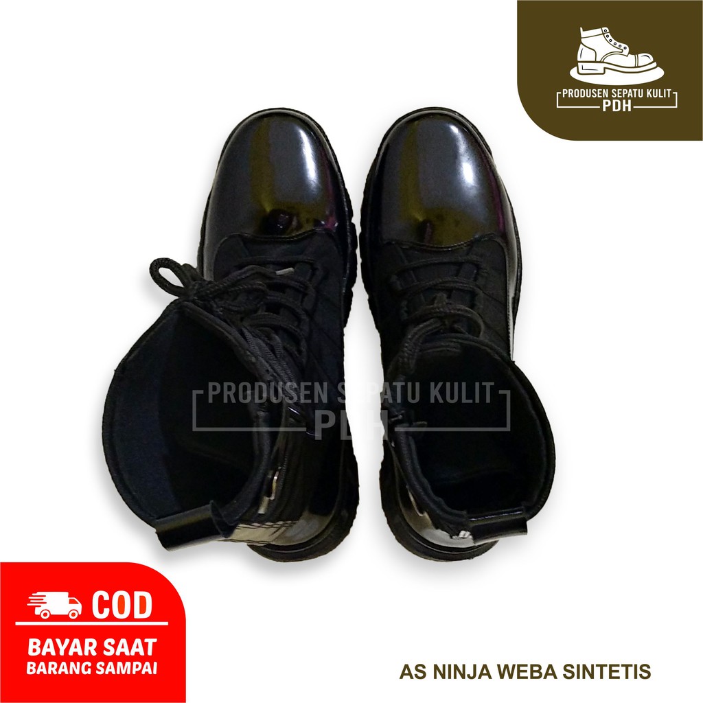 SEPATU PDL NINJA WEBA SINTETIS KULIT PDL SATPAM KANVAS MENGKILAP KILAP TALI RESLETING SECURITY TNI POLRI