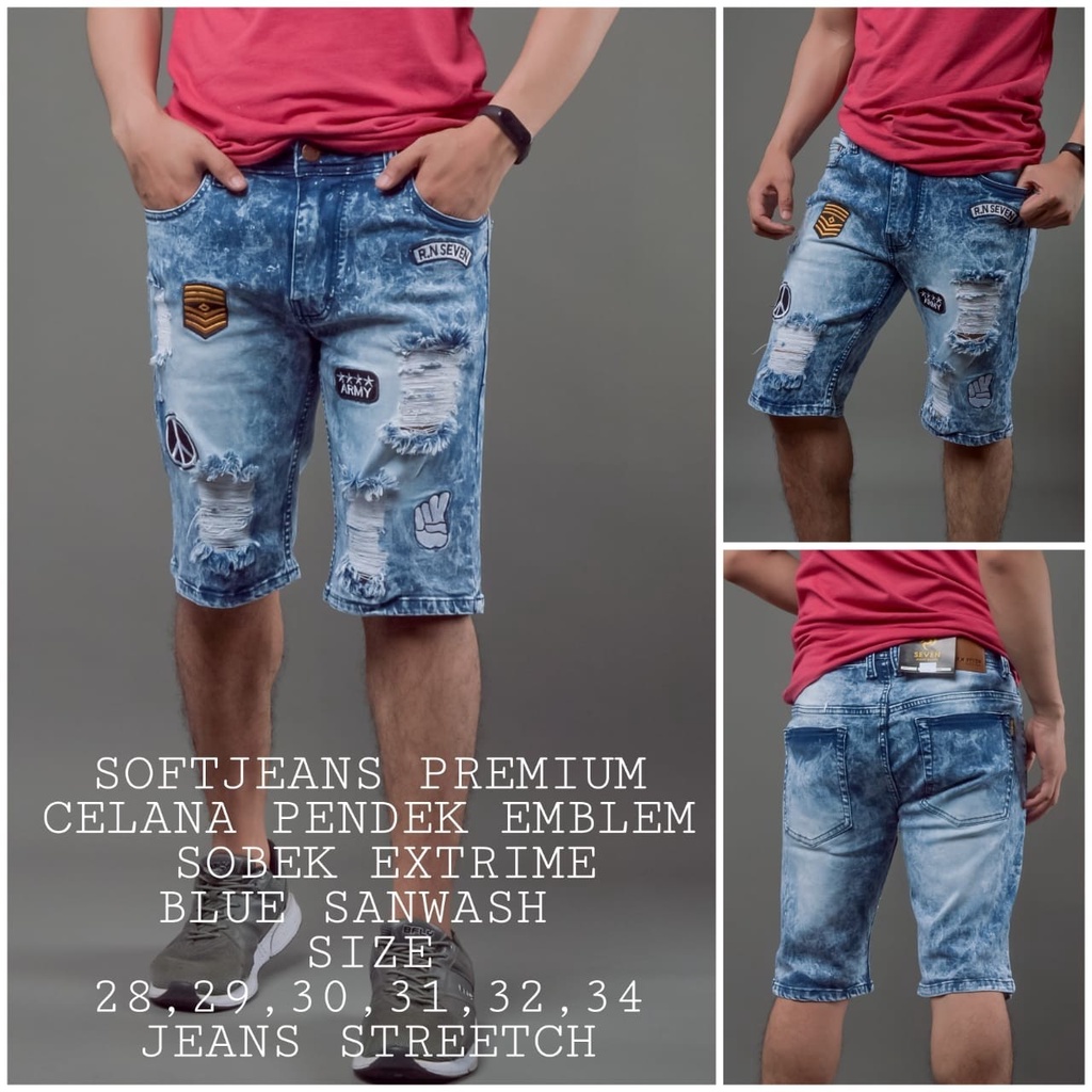 Sepan Pendek Sobek Sobek SOFTJEANS RIPPED BORDIR SOFTJEANS SOBEK EMBLEM SOFTJEANS RIPPED SOBEK DENIM