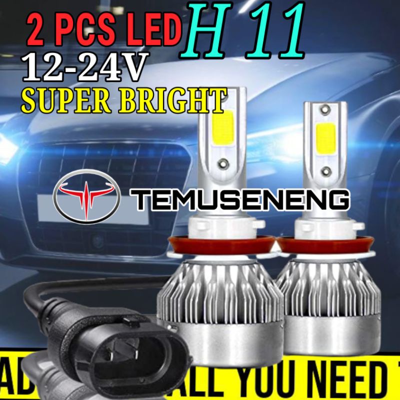 2Pcs Sepasang Lampu Mobil Led Cob Soket H11 C6 36W Headlamp Hi-Lo C6 Super Bright Lampu Depan Utama Terang 6000K 3800 Lumens