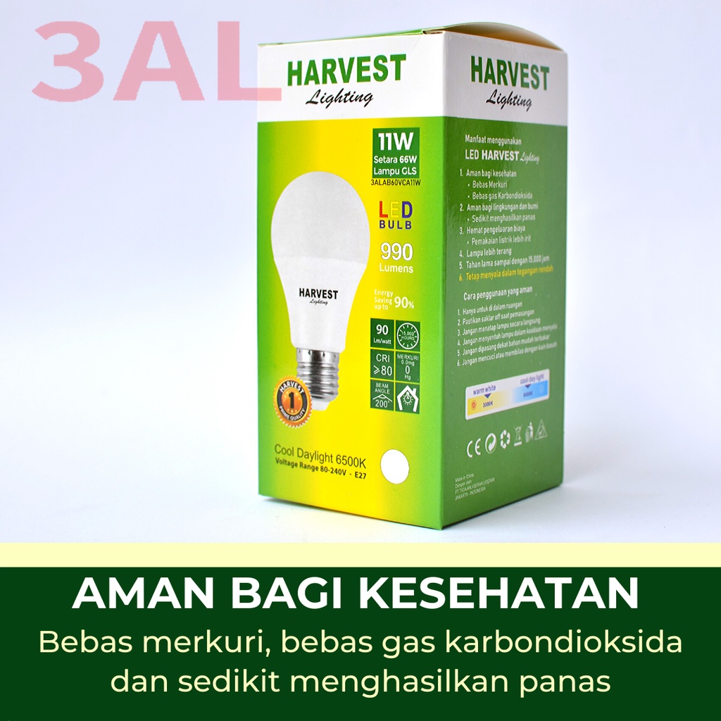 11W - Paket Isi 9 - HARVEST LIGHTING Lampu Bohlam LED A Bulb  11 Watt Lampu Hemat Energi Original Bersertifikasi SNI dan Bergaransi