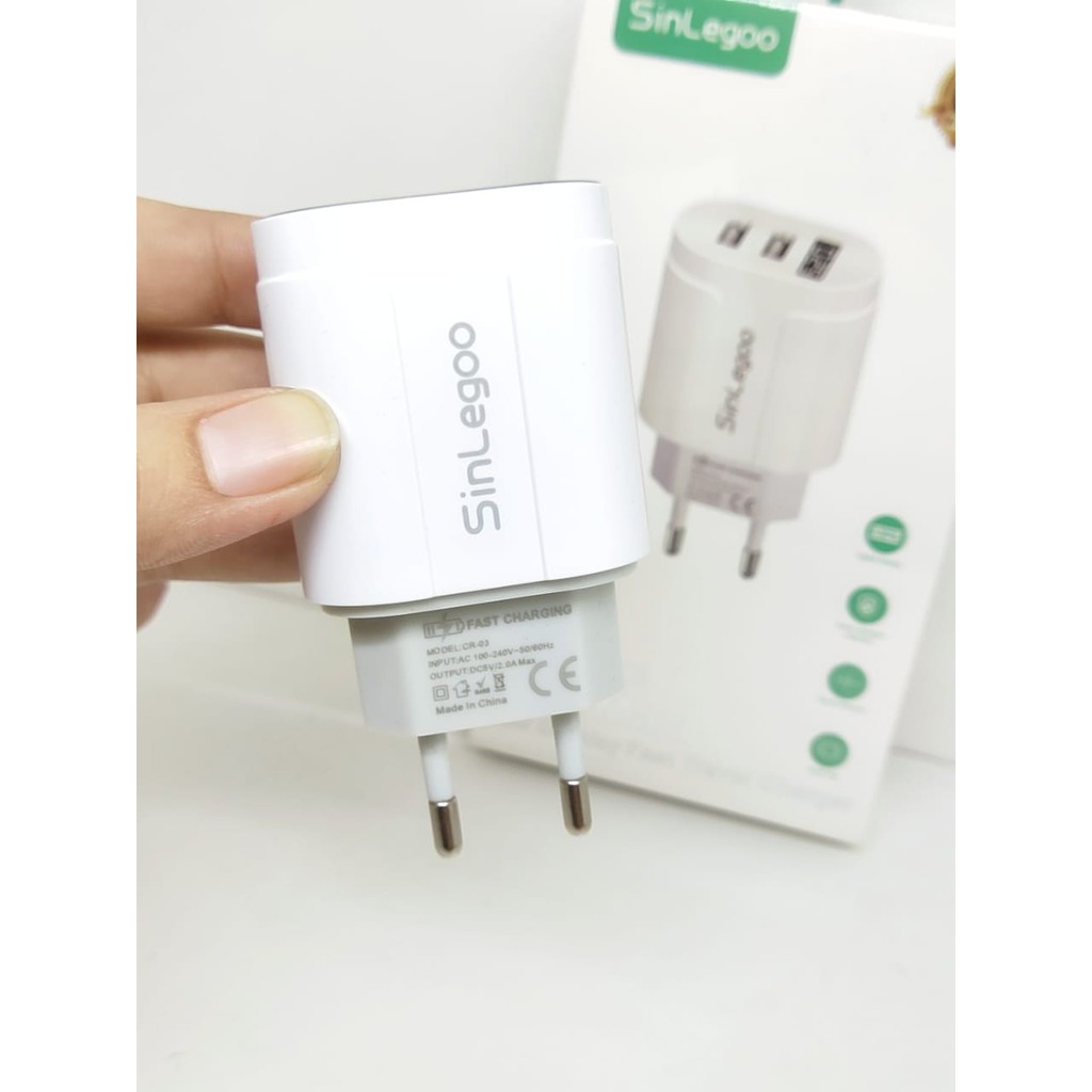 SINLEGOO CR-03 Head Charger 2 USB 2.0A with LED Digital Display Fast Travel Charger GARANSI 1 TAHUN