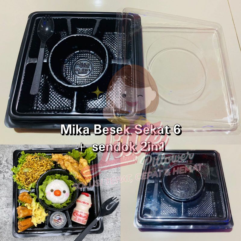 TERBARU (BS6) Mika Besek Sekat 6 Hitam- Mika Bento Sekat 6 - Mika tumpeng mini GROSIR