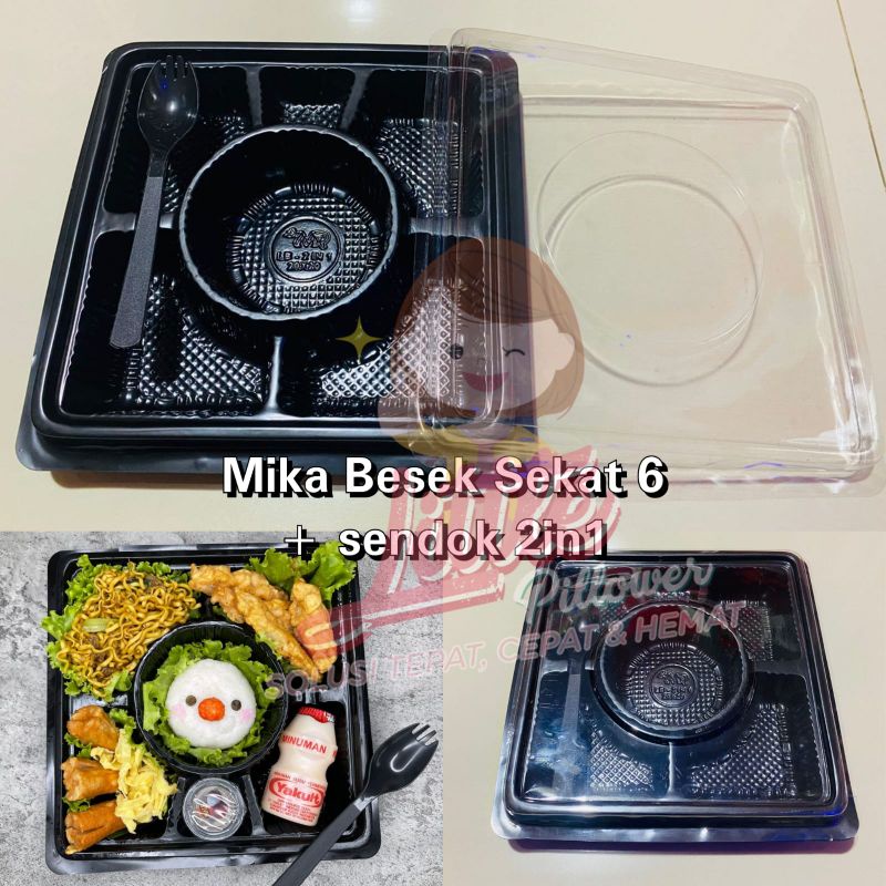 (BS6) Mika Besek Sekat 6 Hitam- Mika Bento Sekat 6 - Mika tumpeng mini