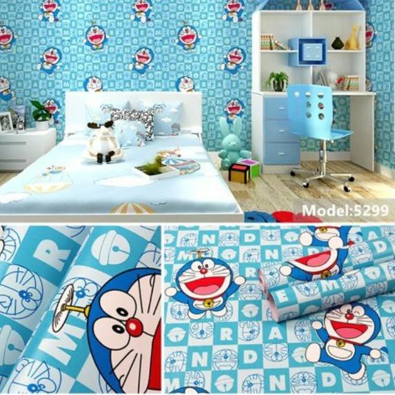 ✫ [Motif DORAEMON Kotak] Wallpaper Sticker Dinding Tembok Kamar Karakter 45 x 10 Mtr ➣