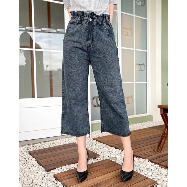 GS-Celana Jeans Kulot baggy Moela Pinggang Karet-Non Streetch