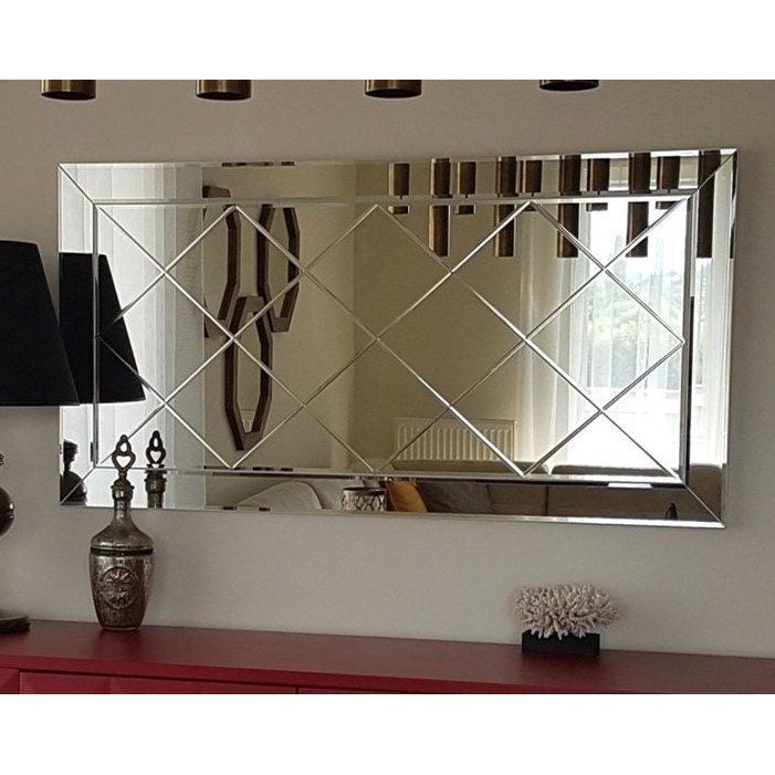 Hiasan Cermin Dinding Bevel Wajik/Kaca Cermin Bevel Hias Dinding Dekorasi Ruang Tamu Kaca Bevel