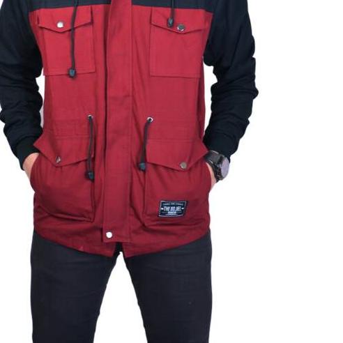 ❉ Kent Jaket Parka Reglan Black Maroon ➷