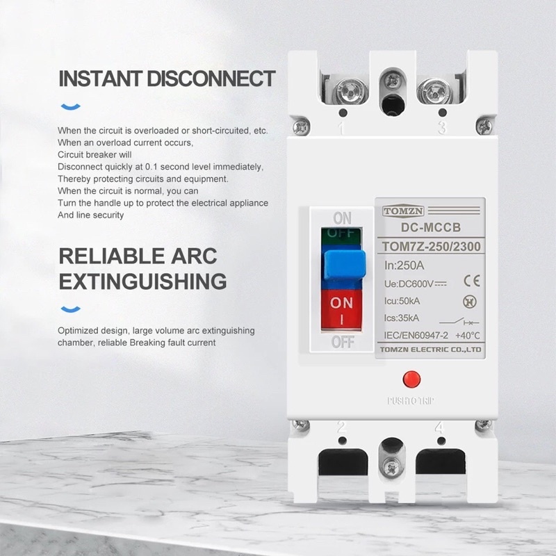 MCCB 2P DC 600V DC Perlindungan Kelebihan Beban Pemutus Sirkuit PV Fotovoltaik