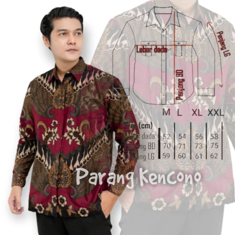 Batik Pria Lengan Panjang BATIK AZMIL HRB026 motif KERATONAN Kode 002 size M L XL XXL Reguler