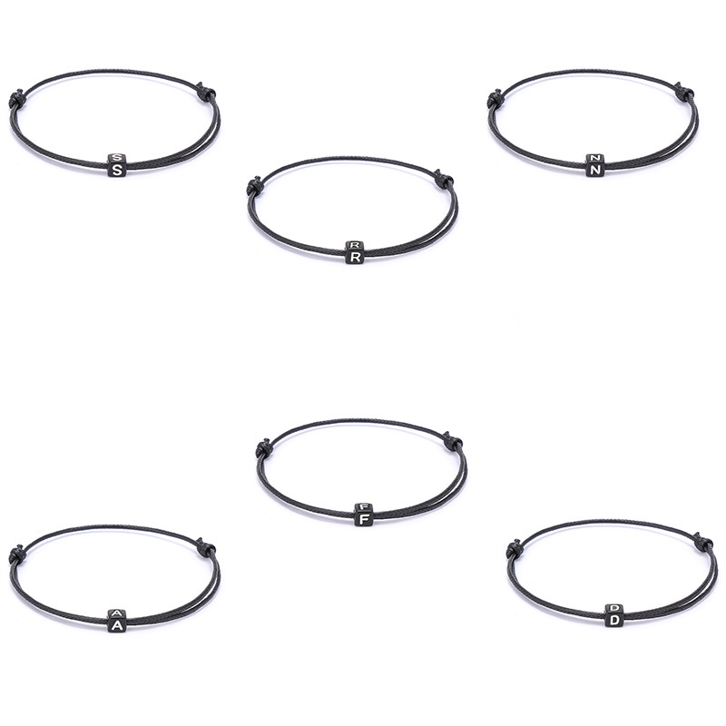 Korea Gelang Hitam Huruf Awal /Gelang Kustom Khusus Yang Kreatif Aksesoris Fashion ANTOP-Normal black