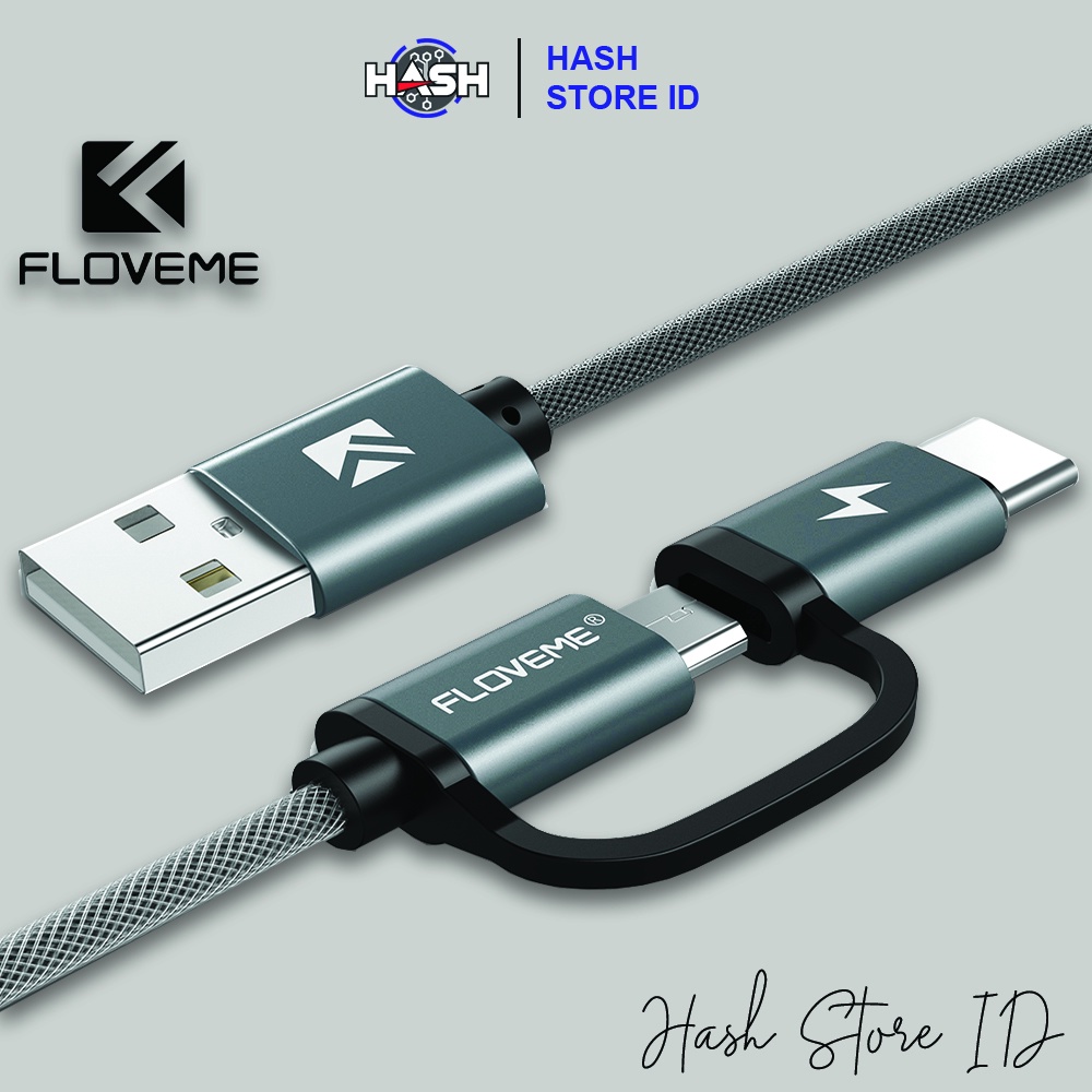 KABEL CHARGER 2 IN 1 MICRO USB + TYPE C - FLOVEME