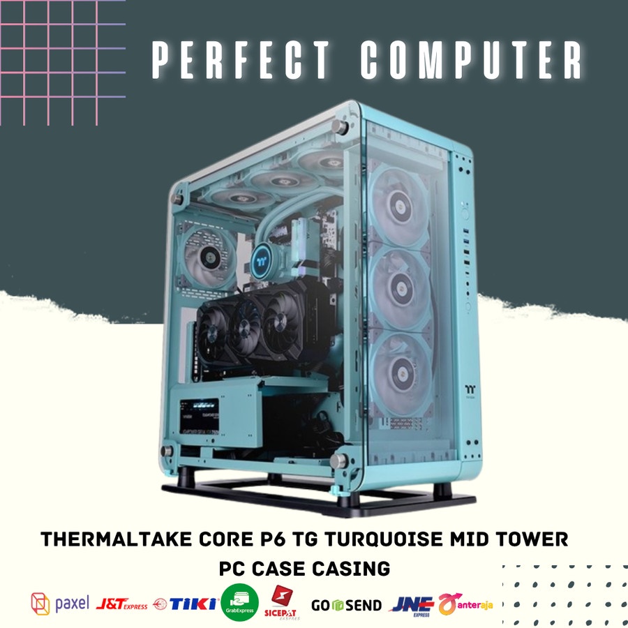 THERMALTAKE CORE P6 TG TURQUOISE MID TOWER PC CASE CASING