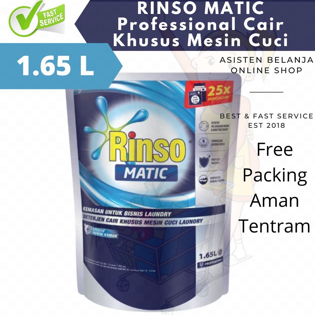 RINSO MATIC PROFESSIONAL Cair 1.65 L 165L 1650ml Deterjen Mesin Cuci &amp; Laundry Profesional