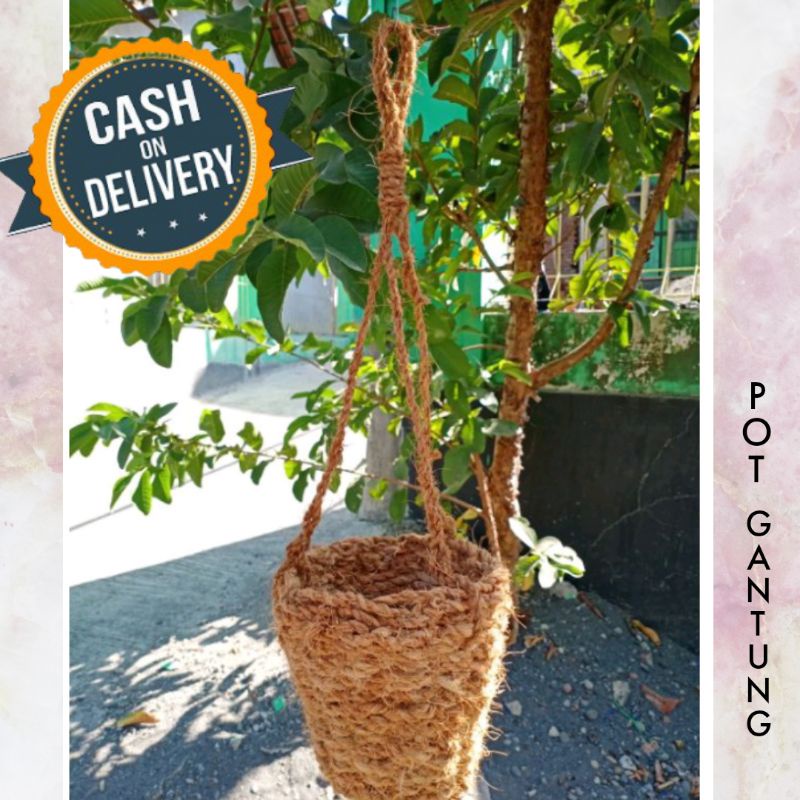 BiSA COD POT GANTUNG VAS BUNGA ANGGREK UNIK ANYAMAN SABUT SERABUT KELAPA