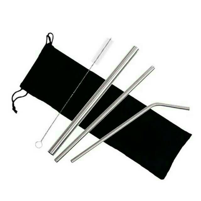 ZILLO Sedotan Stainless Set Isi 4 Pcs Sedotan Boba Sedotan Straw 4in1 Bonus Pouch Kualitas Premium