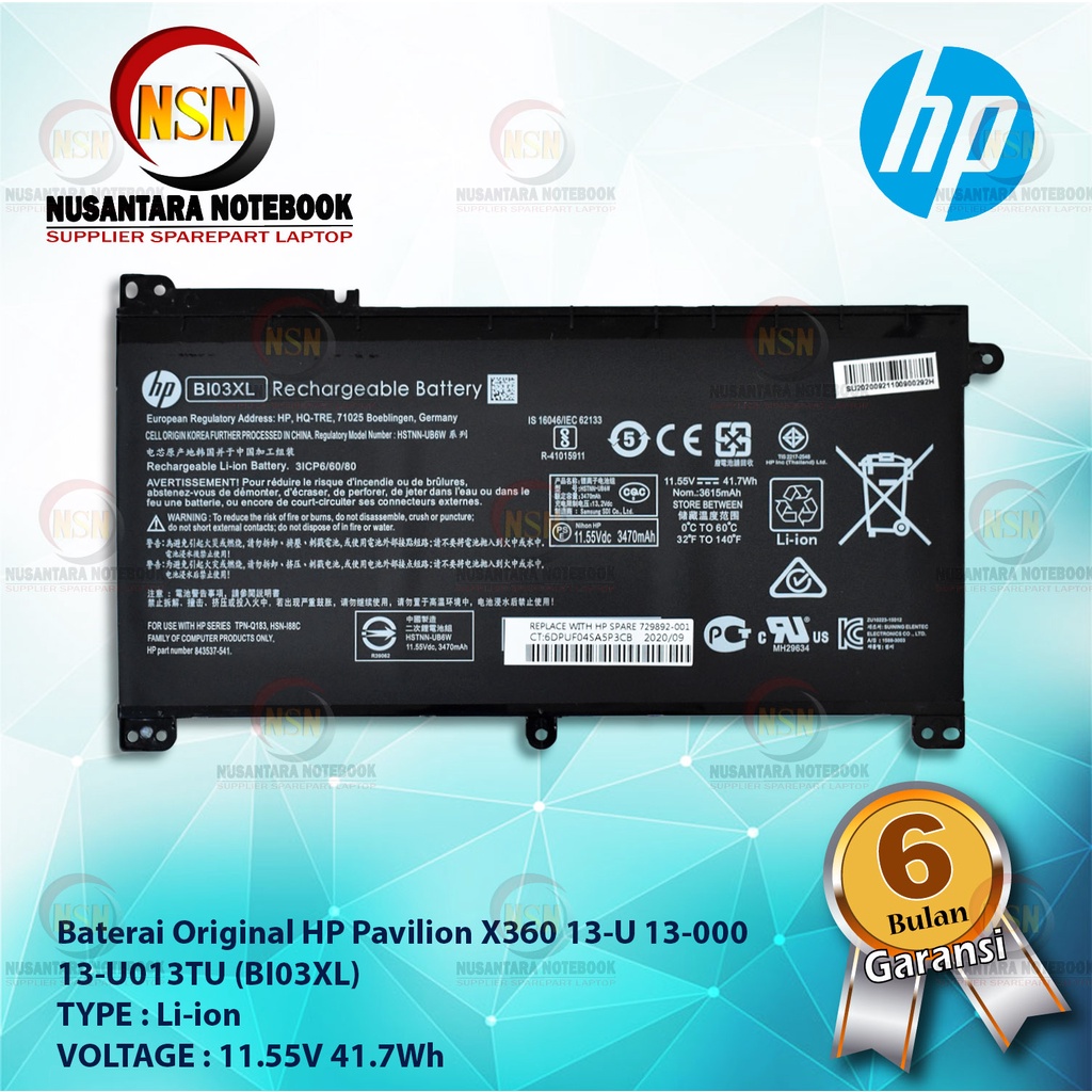 Baterai HP Original X360 BI0E3XL13-U000 13-U013TU TPN-W118 HSTNN-UB6W