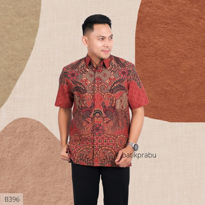 Batik kemeja pria lapis furing batik bahan katun halus baturaden size reguler merah dara