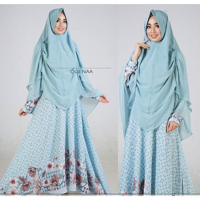 Dijual Queena soft blue GZ  gamis wanita bubblepop biru muda Berkualitas