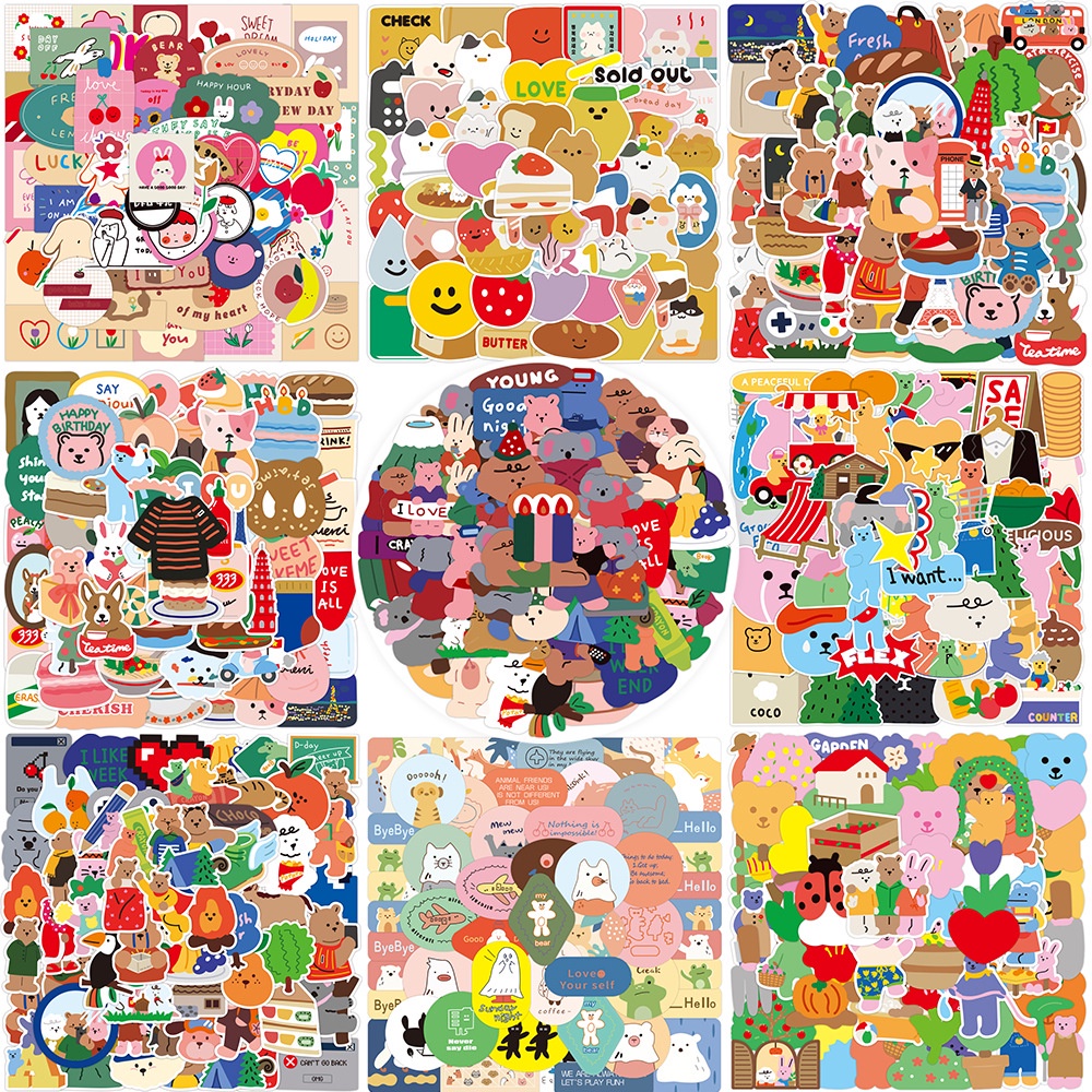 50pcs Stiker Kartun Hewan Kelinci Beruang Lucu Untuk Mobil / Koper / Kotak Baterai / Buku / Handphone / Komputer