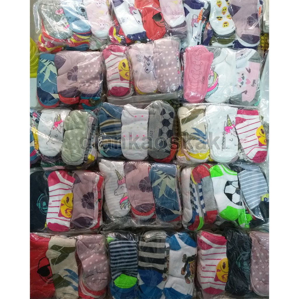 ( 12 PASANG ) KAOS KAKI PENDEK MOTIF ANAK TK SD