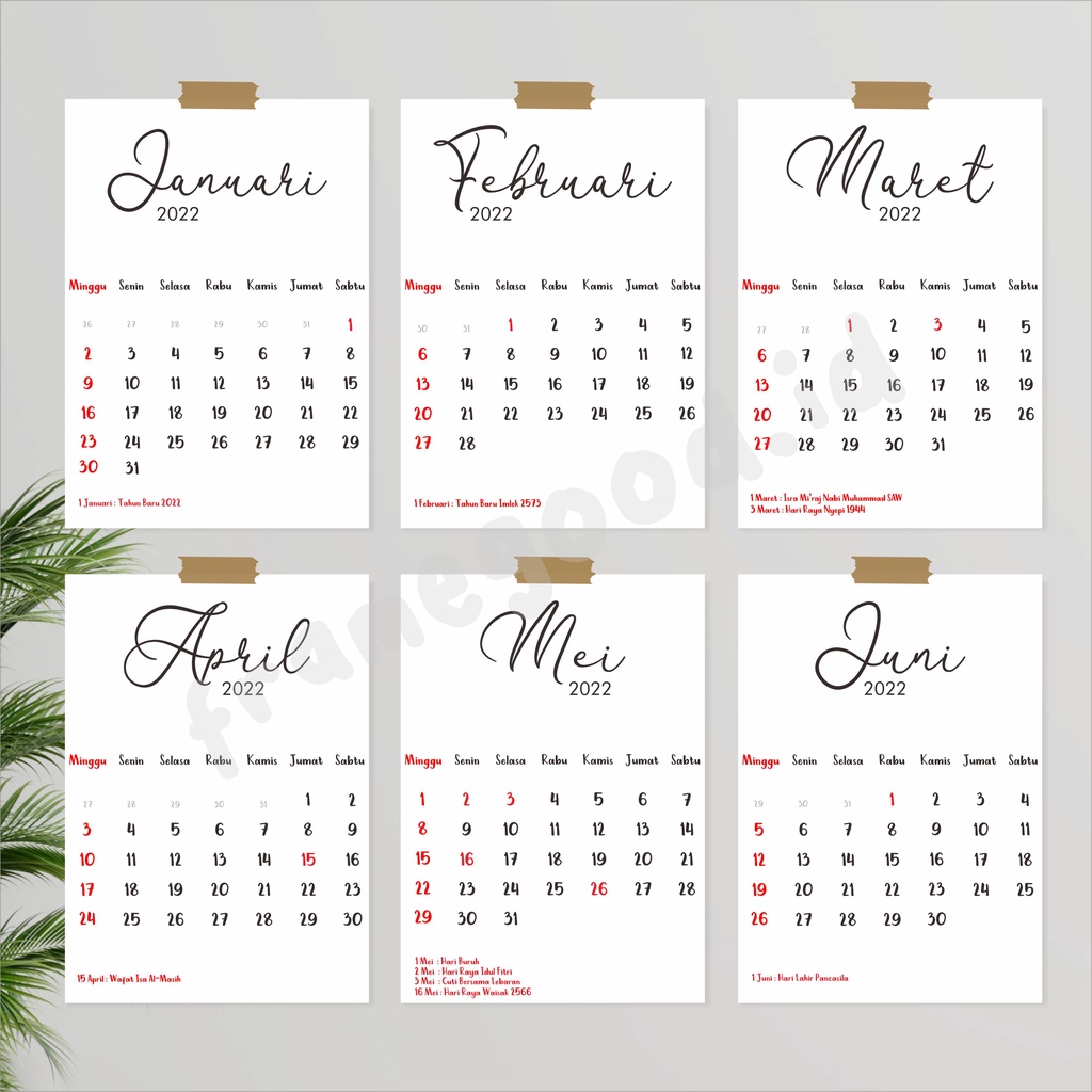 Jual Minimalist 2022 Calendar Kalender Poster Bulanan 2022