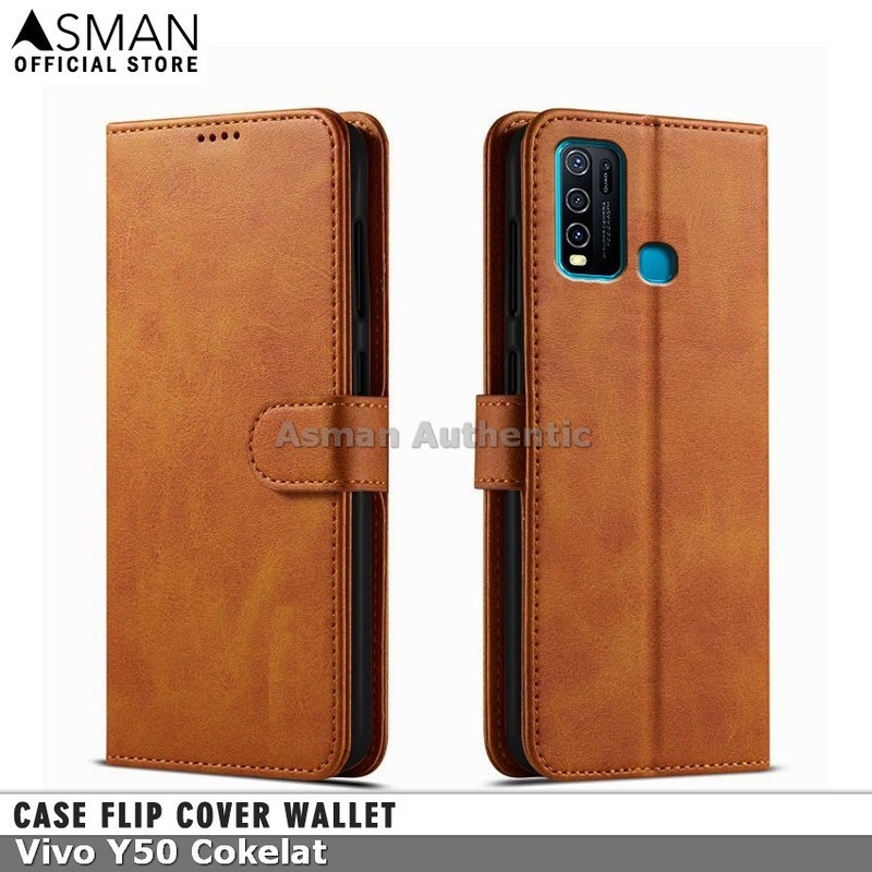 Asman Case Vivo Y50 Leather Wallet Flip Cover Premium Edition