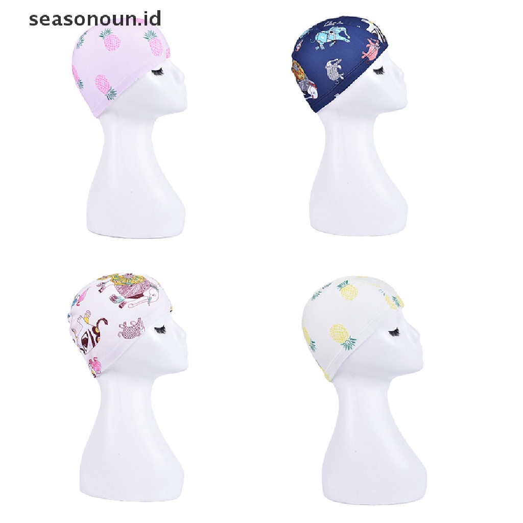 (seasonoun) Topi Renang Elastis Anti Air Motif Print Kartun Untuk Anak