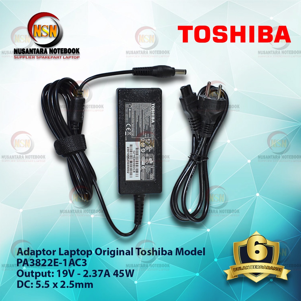 Adaptor Charger Original Laptop Toshiba 19V - 2.37A 45W DC 5.5*2.5 mm