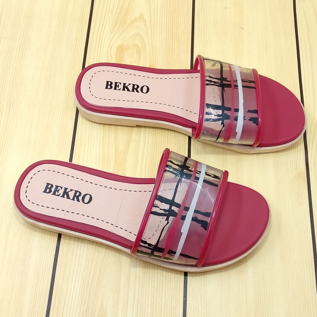 Sandal Wanita Slop MERAH Kotak Size 36 - 40  - Sendal Slop Wanita Alas Karet BEKRO - Sendal Perempuan SALE