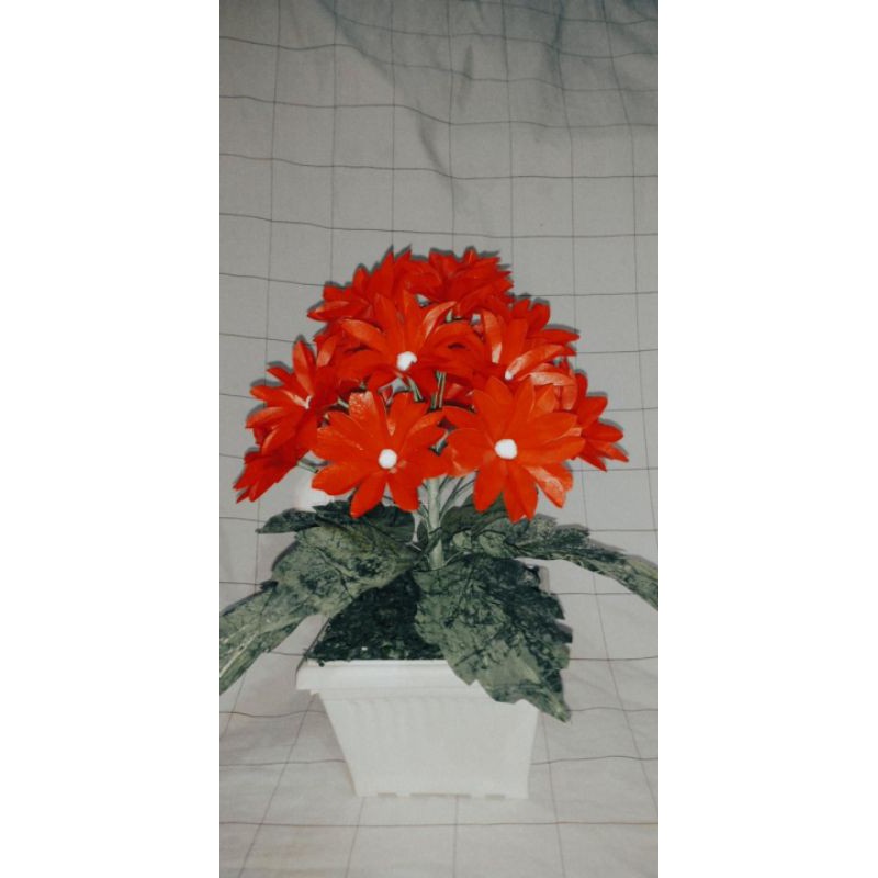 BUNGA KRISAN PLASTIK HIAS PLUS POT *Free gift