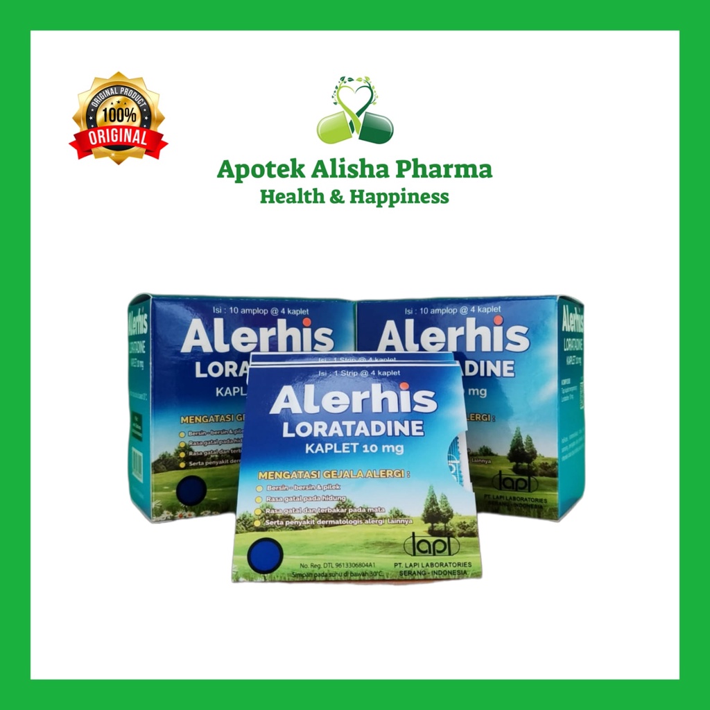 Alerhis Tablet (Strip 4kaplet) - Alerhis Loratadine Tablet Obat Anti Alergi/Gatal/Biduran/Rhinitis/Kaligata/Flu/Pilek/Gatal Tenggorokan/Alerhis Tablet Bebas/Tanpa Ngantuk