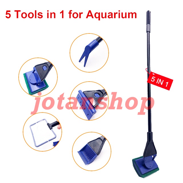 AQUA TOOLS 5 in 1 tongkat pembersih kaca aquarium algae scraper scratcher 5in1 aquatools