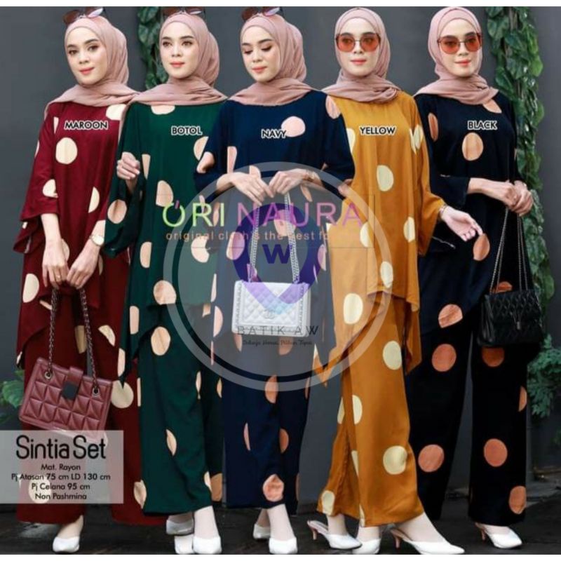 Daster Setelan Jumbo | Setelan One Set CP Waka Motif Polka Sintia Set Wanita Dewasa Jumbo