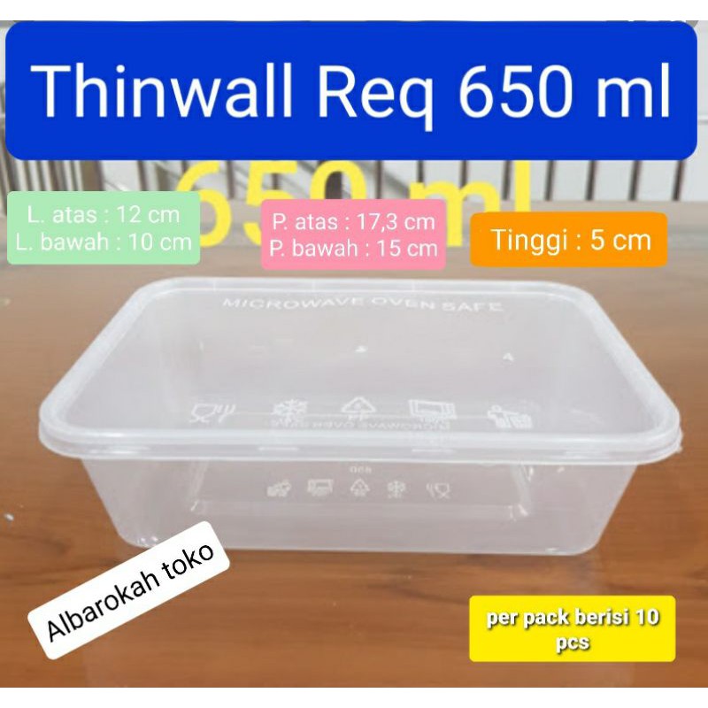 Thinwall persegi pjng 12x17cm / thinwall rectangle 650 ml / kotak mkanan 650ml / microwave oven safe