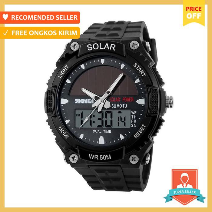 Skmei Solar Power Sport Led Watch Water Resistant 50M Ad1049E Ori Blackblue
