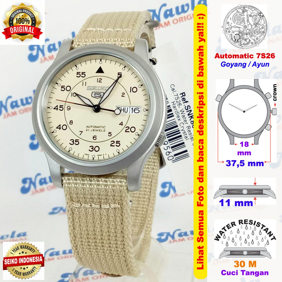 Seiko 5 Automatic SNK803K2 Beige Dial &amp; Nylon - Jam Tangan Pria SNK803