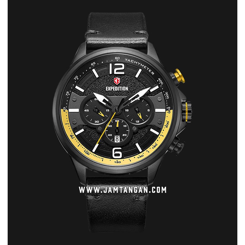 Expedition E 6796 MC LIPBAYL Chronograph Men Black Dial Black Leather Strap