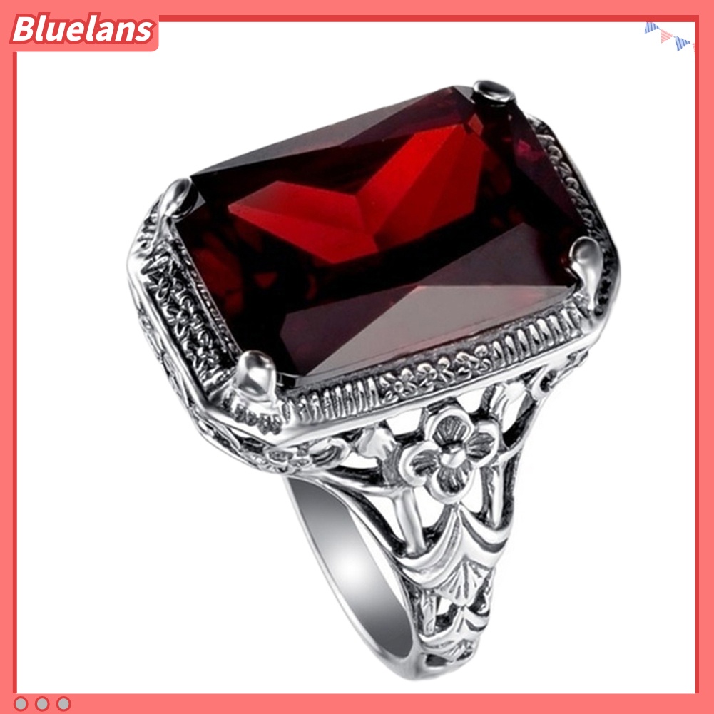 Bluelans Vintage Red Rhinestone Wedding Engagement Bridal Finger Ring Jewelry Gift