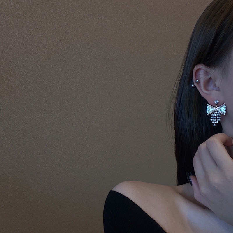 Anting Tusuk Sterling Silver 925 Desain Pita Hias Mutiara + Berlian Untuk Wanita