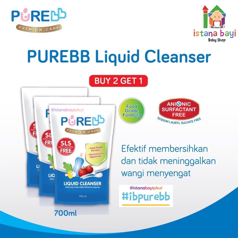 Purebb Liquid Cleanser Refill 700 ml Combo ( Buy 2 get 1free )- Cairan pencuci botol bayi