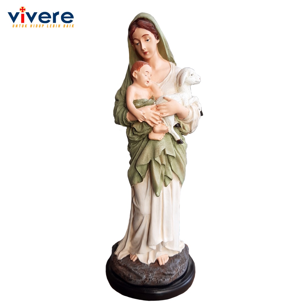 Patung Bunda Maria, Yesus dan Anak Domba 22 cm