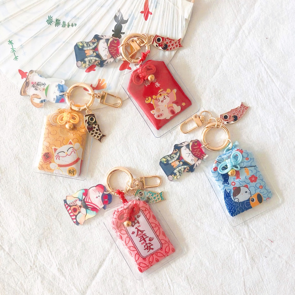 Needway  Fashion Jewelry Dispel Misfortune Keyrings Ornaments Gifts Fish Maneki Neko Keychains Cute Cartoon Blessing Bag Pendant Lucky Door Key Car Key Bag Decoration