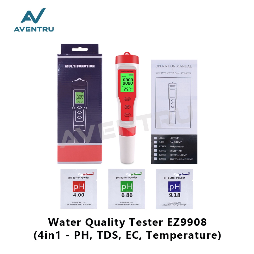 Smart PH TDS EC Temperature Meter EZ9908 Tester ATC EZ-9908 Temp Waterproof