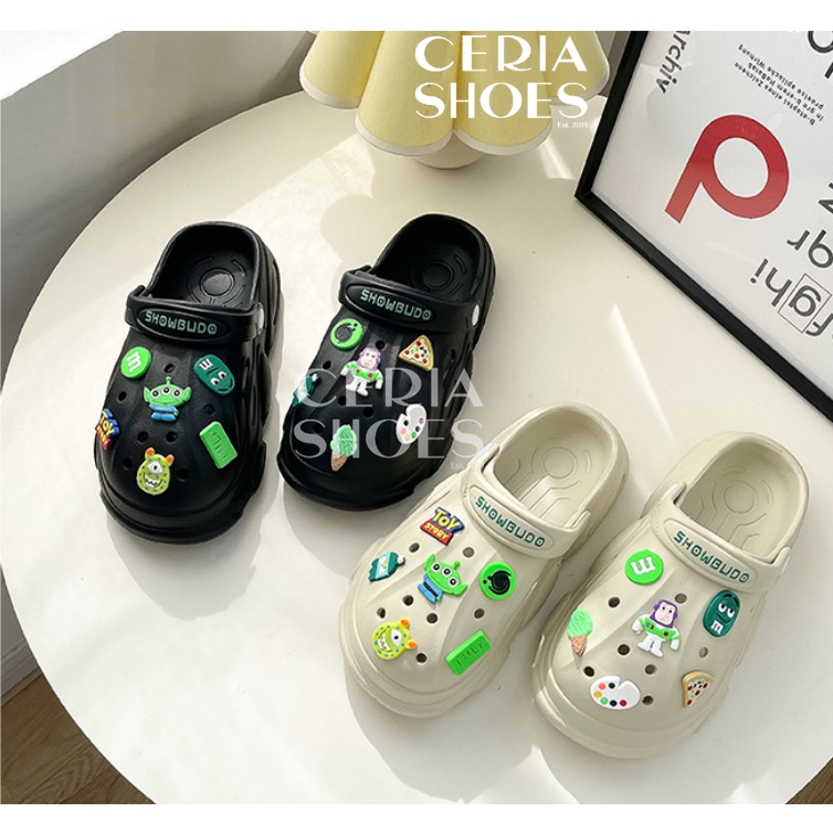 PVC Sandal Slop Wanita Clog Slip On Jibbitz Import Bangkok Rubber ELastic Super Soft Toy Story Sol Rubber Anti Slip Summer Sandals 218