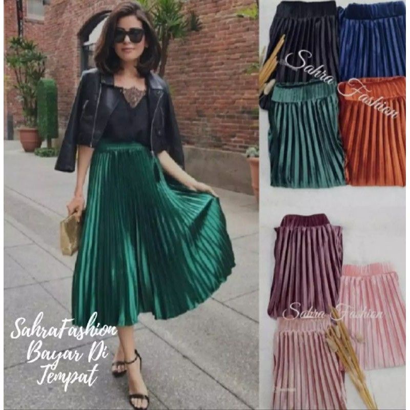 ROK PLISKET VELVET BLUDRU 7/8 (DI BAWAH BETIS) // ROK BLUDRU IMPORT// ROK IMPORT