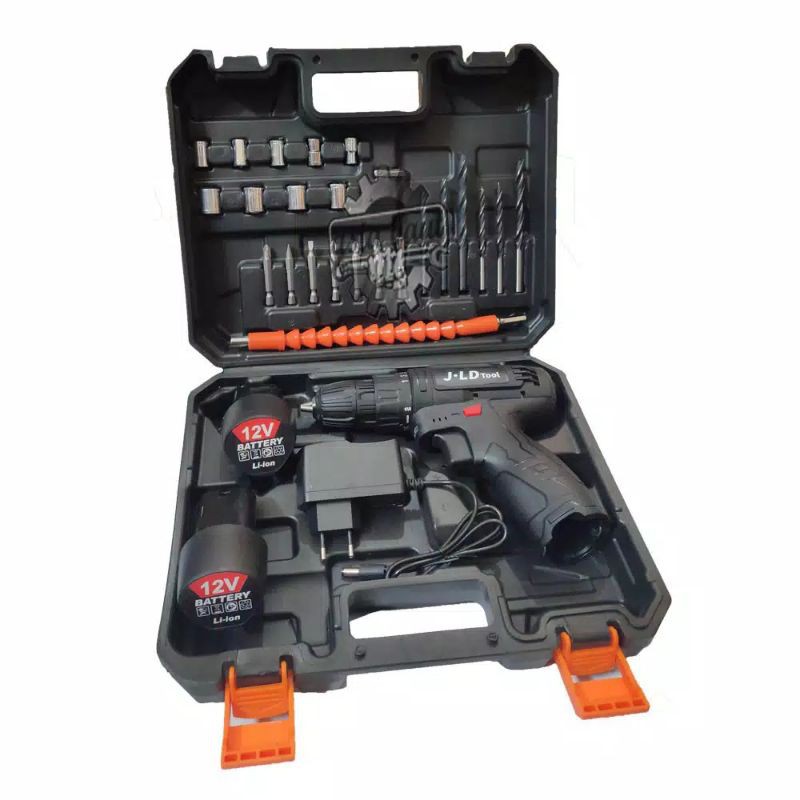 JLD 12V-SET Bor Obeng Bor Baterai 12 Volt Cordless Drill
