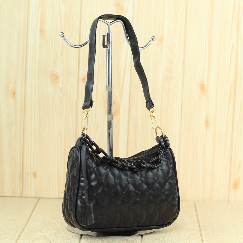 Tas Bahu Wanita Morvina Black Import Murah Terbaru Branded Shoulder Bag Rantai Korea Kekinian Tas Cewek Sling Bag Hitam