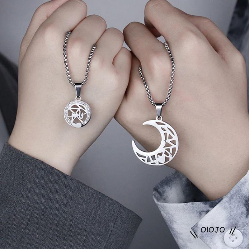 Korea Sun Moon Bentuk Pasangan Kalung Ulang Tahun Perhiasan Liontin Kalung Untuk Wanita Pria Fashion Aksesoris - ol