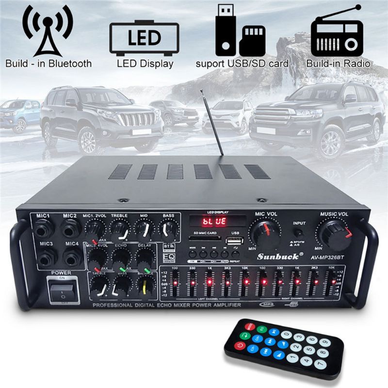Ampli amplifier karaoke 4 channel mic/mikropon 2000w hifi bluetooth fm radio Line Out Bisa utk Speaker BMB 8