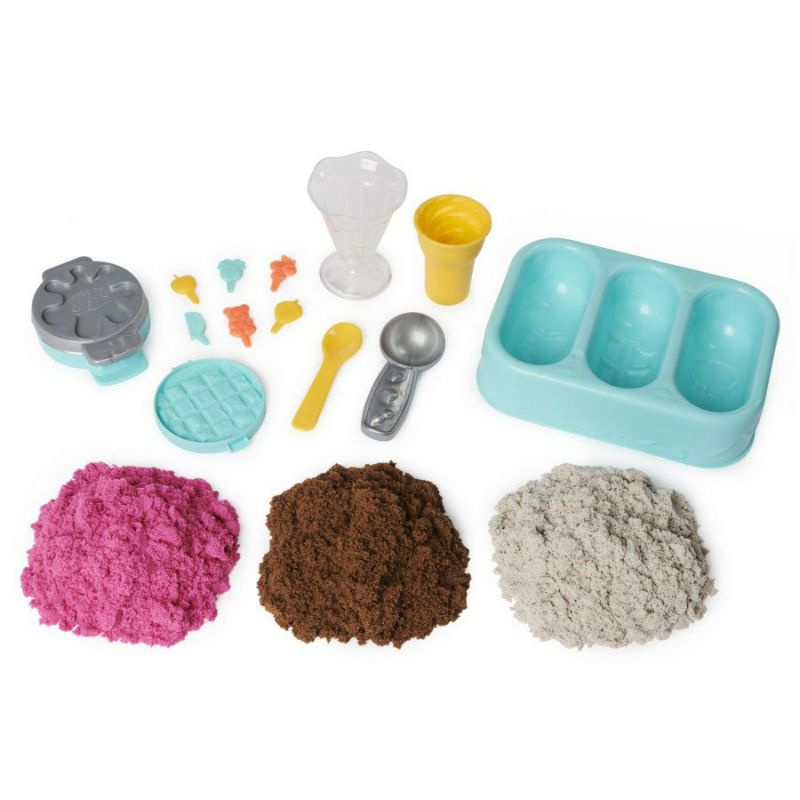 Kinetic Sand Scents, Ice Cream Treats Playset with 3 Colors of All-Natural Scented Sand and 6 Serving Tools